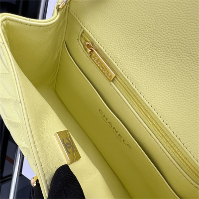 cha.nel S*per mini classic flap bag grained calfskin gold tone metal yellow 01115
