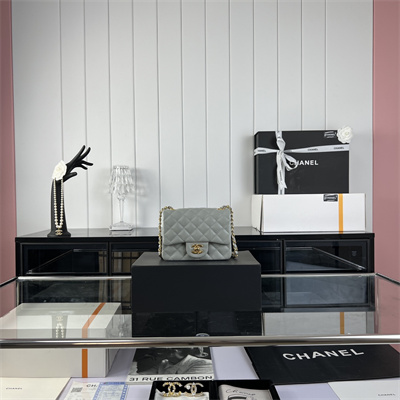 cha.nel S*per mini classic flap bag grained calfskin gold tone metal grey 01115