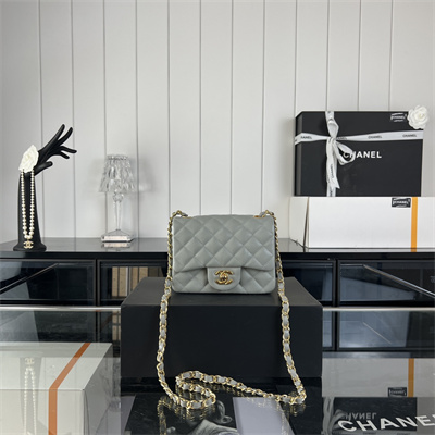 cha.nel S*per mini classic flap bag grained calfskin gold tone metal grey 01115