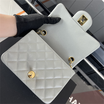 cha.nel S*per mini classic flap bag grained calfskin gold tone metal grey 01115