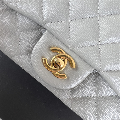 cha.nel S*per mini classic flap bag grained calfskin gold tone metal grey 01115