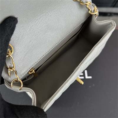 cha.nel S*per mini classic flap bag grained calfskin gold tone metal grey 01115