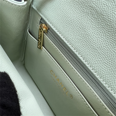 cha.nel S*per mini classic flap bag grained calfskin gold tone metal lt green 01115