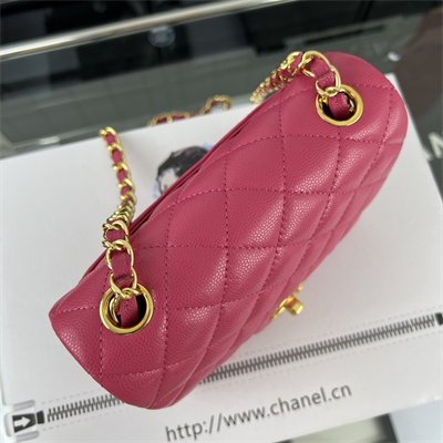 cha.nel S*per mini classic flap bag grained calfskin gold tone metal fuchsia 01115
