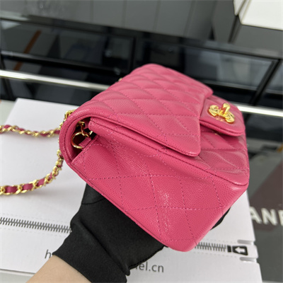 cha.nel S*per mini classic flap bag grained calfskin gold tone metal fuchsia 01115