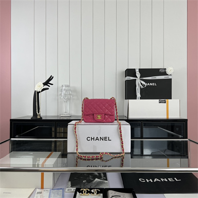 cha.nel S*per mini classic flap bag grained calfskin gold tone metal fuchsia 01115