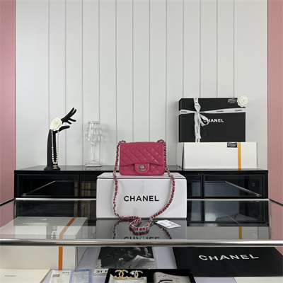 cha.nel S*per mini classic flap bag grained calfskin silver tone metal fuchsia 01115