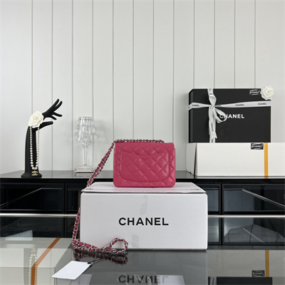 cha.nel S*per mini classic flap bag grained calfskin silver tone metal fuchsia 01115