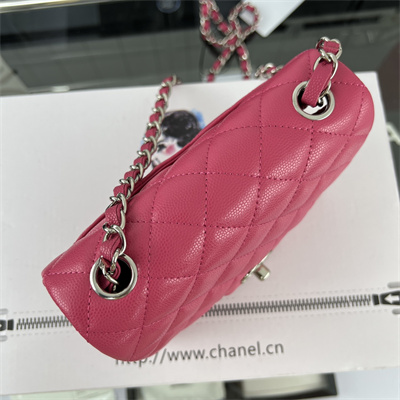 cha.nel S*per mini classic flap bag grained calfskin silver tone metal fuchsia 01115