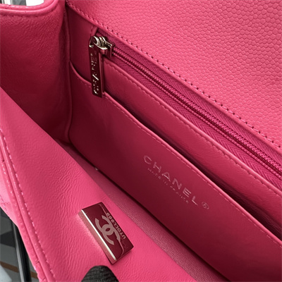 cha.nel S*per mini classic flap bag grained calfskin silver tone metal fuchsia 01115