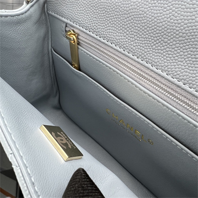 cha.nel S*per mini classic flap bag grained calfskin gold tone metal lt blue 01115