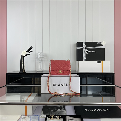 cha.nel S*per mini classic flap bag grained calfskin gold tone metal red 01115