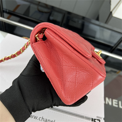 cha.nel S*per mini classic flap bag grained calfskin gold tone metal red 01115