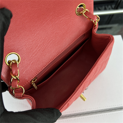 cha.nel S*per mini classic flap bag grained calfskin gold tone metal red 01115