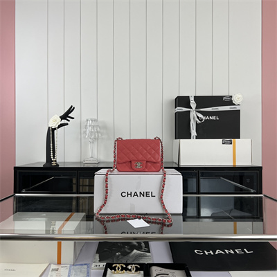 cha.nel S*per mini classic flap bag grained calfskin silver tone metal red 01115