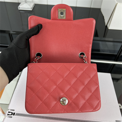 cha.nel S*per mini classic flap bag grained calfskin silver tone metal red 01115