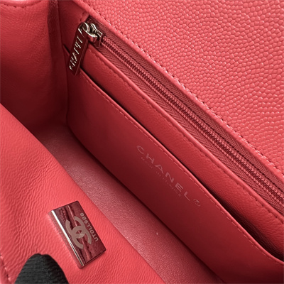 cha.nel S*per mini classic flap bag grained calfskin silver tone metal red 01115