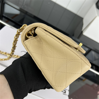 cha.nel S*per mini classic flap bag grained calfskin gold tone metal beige 01115