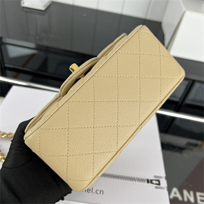 cha.nel S*per mini classic flap bag grained calfskin gold tone metal beige 01115