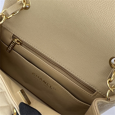 cha.nel S*per mini classic flap bag grained calfskin gold tone metal beige 01115