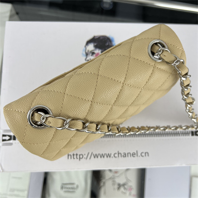 cha.nel S*per mini classic flap bag grained calfskin silver tone metal beige 01115
