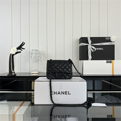 cha.nel S*per mini classic flap bag lambskin black tone metal black 01115