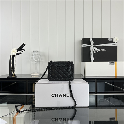 cha.nel S*per mini classic flap bag lambskin black tone metal black 01115