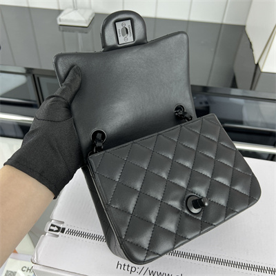 cha.nel S*per mini classic flap bag lambskin black tone metal black 01115