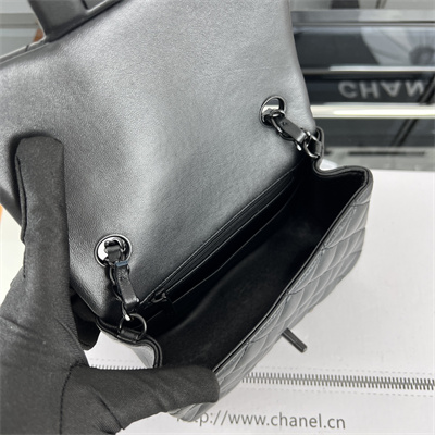 cha.nel S*per mini classic flap bag lambskin black tone metal black 01115