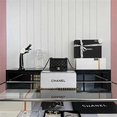 cha.nel S*per mini classic flap bag lambskin gold tone metal black 01115