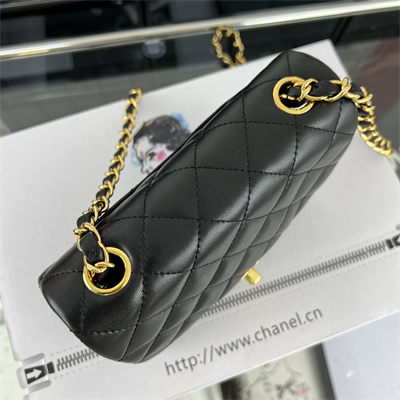 cha.nel S*per mini classic flap bag lambskin gold tone metal black 01115