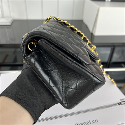 cha.nel S*per mini classic flap bag lambskin gold tone metal black 01115