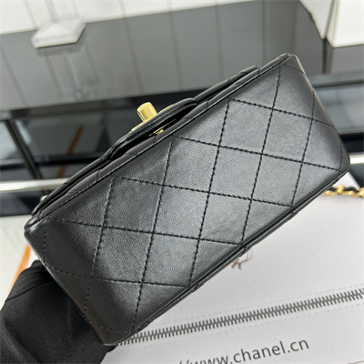 cha.nel S*per mini classic flap bag lambskin gold tone metal black 01115