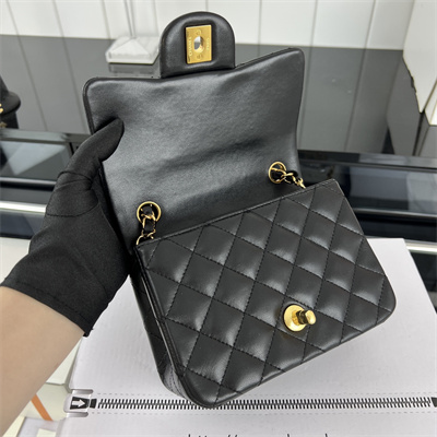 cha.nel S*per mini classic flap bag lambskin gold tone metal black 01115