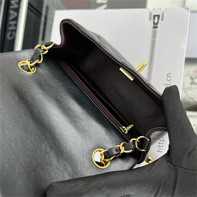 cha.nel S*per mini classic flap bag lambskin gold tone metal black 01115