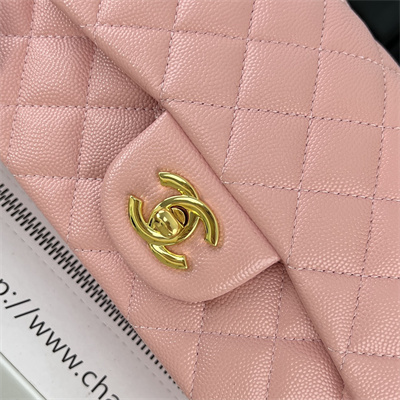 Cha.nel Mini Classic Flap Bag Grained Calfskin Gold Tone Metal Pink 01116