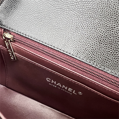 Cha.nel Mini Classic Flap Bag Grained Calfskin Silver Tone Metal Black 01116