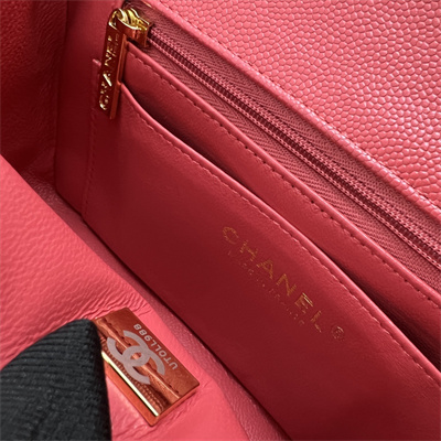 Cha.nel Mini Classic Flap Bag Grained Calfskin Gold Tone Metal Red 01116