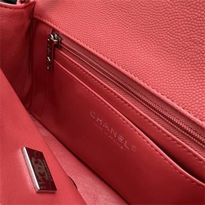 Cha.nel Mini Classic Flap Bag Grained Calfskin Silver Tone Metal Red 01116