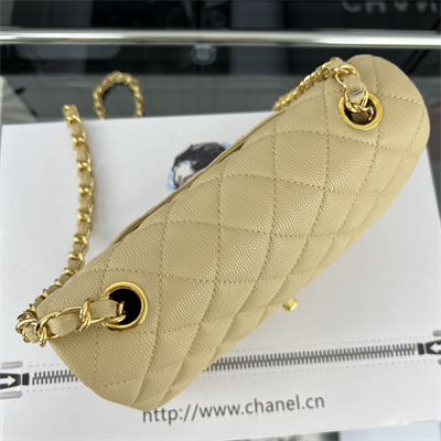 Cha.nel Mini Classic Flap Bag Grained Calfskin Gold Tone Metal Beige 01116