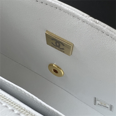Cha.nel Mini Classic Flap Bag Lambskin Gold Tone Metal White 01116