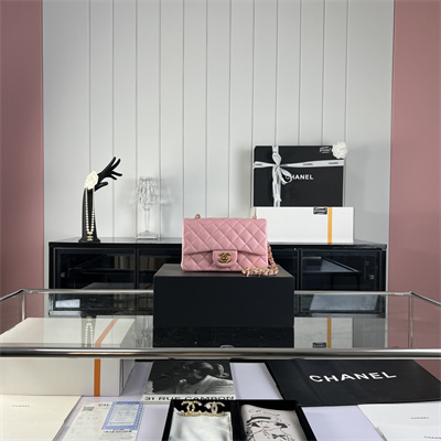 Cha.nel Mini Classic Flap Bag Lambskin Gold Tone Metal Pink 01116