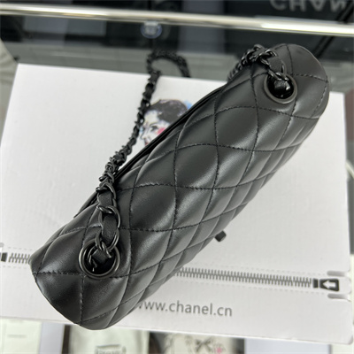 Cha.nel Mini Classic Flap Bag Lambskin Black Tone Metal Black 01116