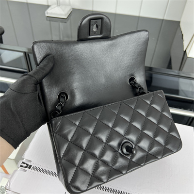 Cha.nel Mini Classic Flap Bag Lambskin Black Tone Metal Black 01116