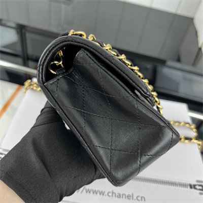 Cha.nel Mini Classic Flap Bag Lambskin Gold Tone Metal Black 01116