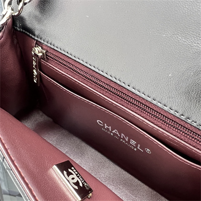 Cha.nel Mini Classic Flap Bag Lambskin Silver Tone Metal Black 01116