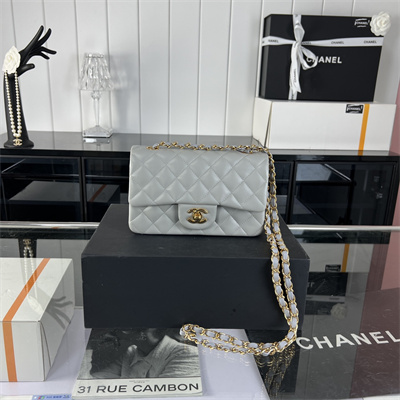 Cha.nel Mini Classic Flap Bag Lambskin Gold Tone Metal Grey 01116