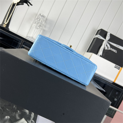 Cha.nel Mini Classic Flap Bag Lambskin Gold Tone Metal Blue 01116