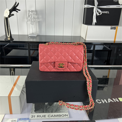 Cha.nel Mini Classic Flap Bag Lambskin Gold Tone Metal Pink 01116
