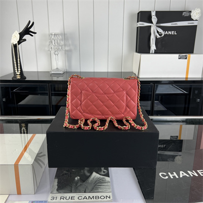 Cha.nel Mini Classic Flap Bag Lambskin Gold Tone Metal Pink 01116